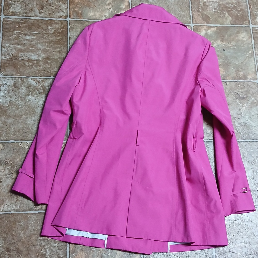 GUC Calvin Klein Women's Vibrant Pink Hard Shell Trench Coat Size 14 - Picture 4 of 5